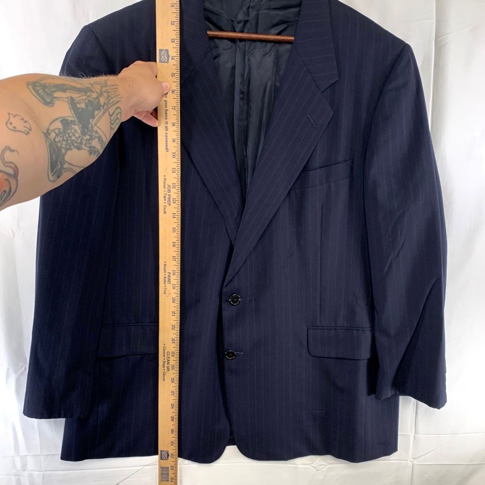 Vintage VINTAGE Hickey Freeman Suit Mens 48R 40x28 Navy Blue Pinstripe 2-Button Pleated Cuffed Size 48R - 5 Thumbnail