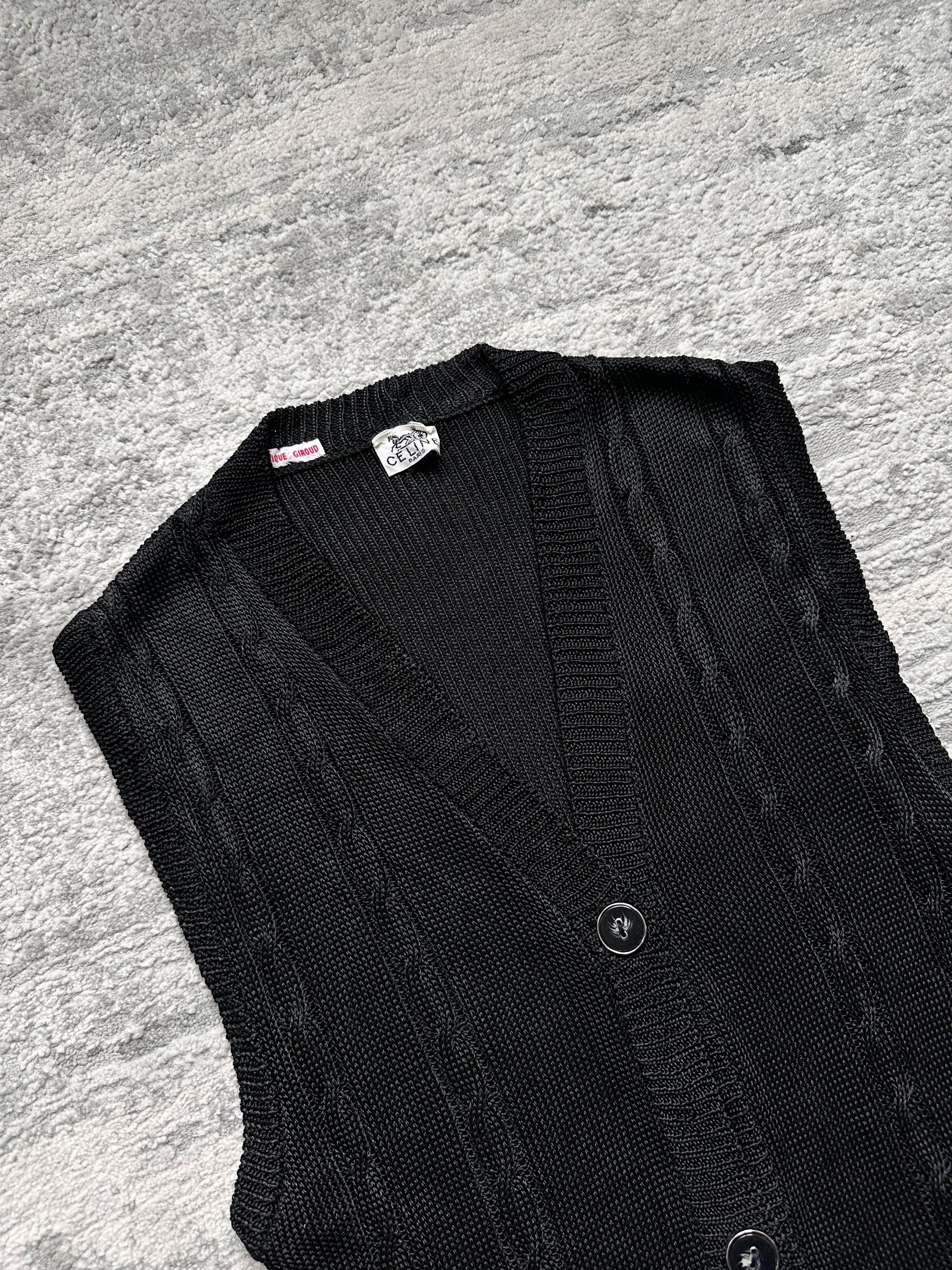 Celine Celine Paris Knit Cable Vest Black Button Up Vintage Size M / US 6-8 / IT 42-44 - 4 Thumbnail