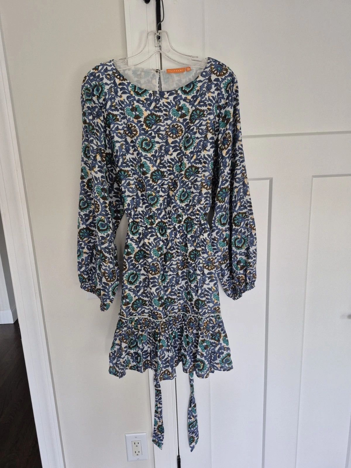 Oliphant Dress Napa Flirty Mini Blue Multi Print Long Balloon Sleeve Size M / US 6-8 / IT 42-44 - 4 Thumbnail