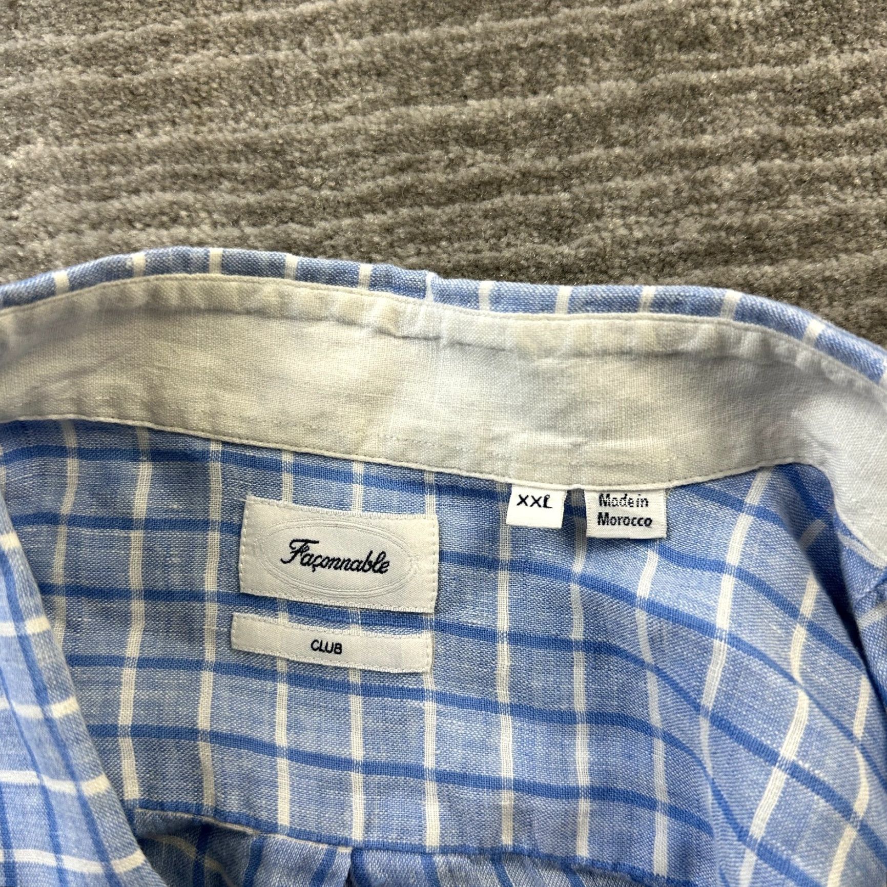 Faconnable Façonnable Shirt Mens 2XL XXL Blue Check Button Up Linen Size US XXL / EU 58 / 5 - 6 Thumbnail