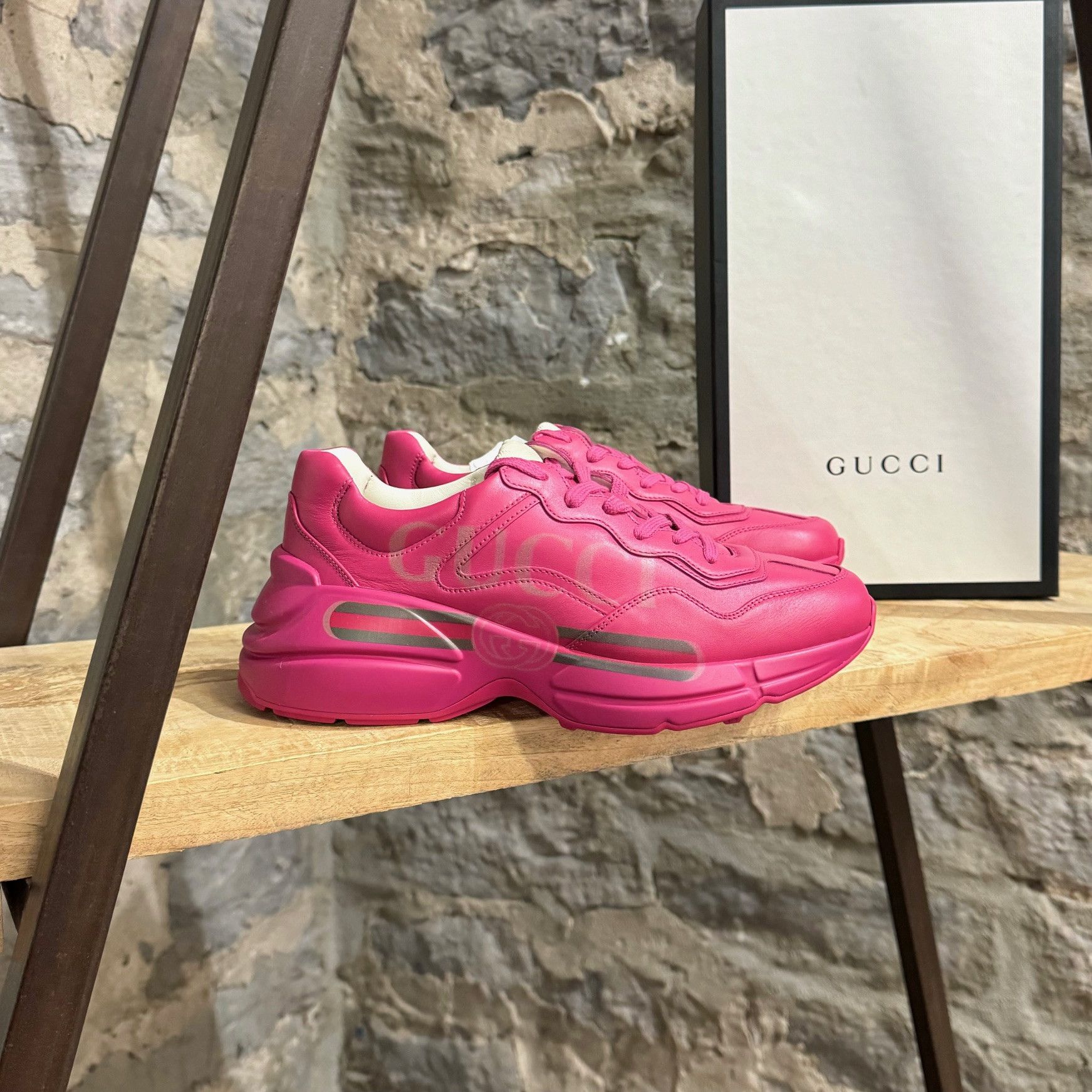 Gucci Box Pink Logo Rhyton Chunky Sneakers