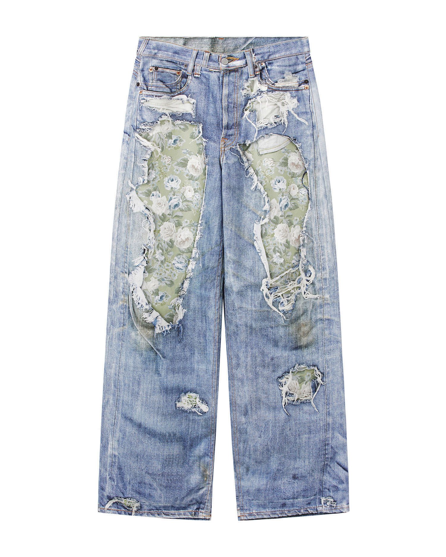 Acne Studios Acne Studios Ripped Floral Spliced Design Jeans Size 22" - 1 Thumbnail