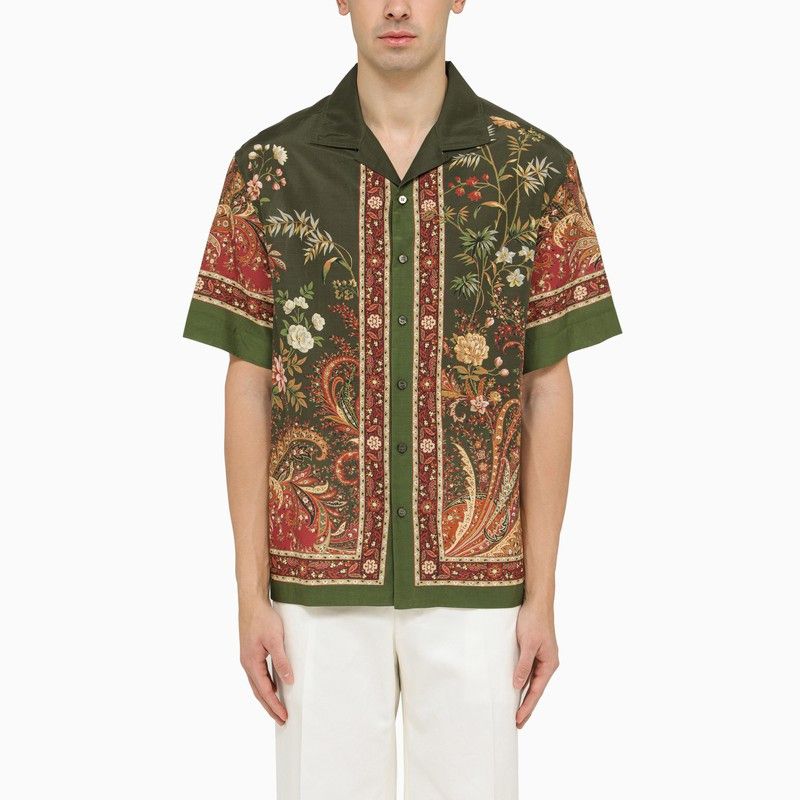 image of Etro Green Bowling Shirt With Paisley Pattern, Men's (Size Small)