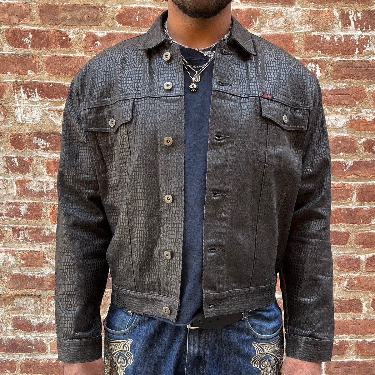 Guess 90s guess reptile denim jacket Size US M / EU 48-50 / 2 - 1 Thumbnail