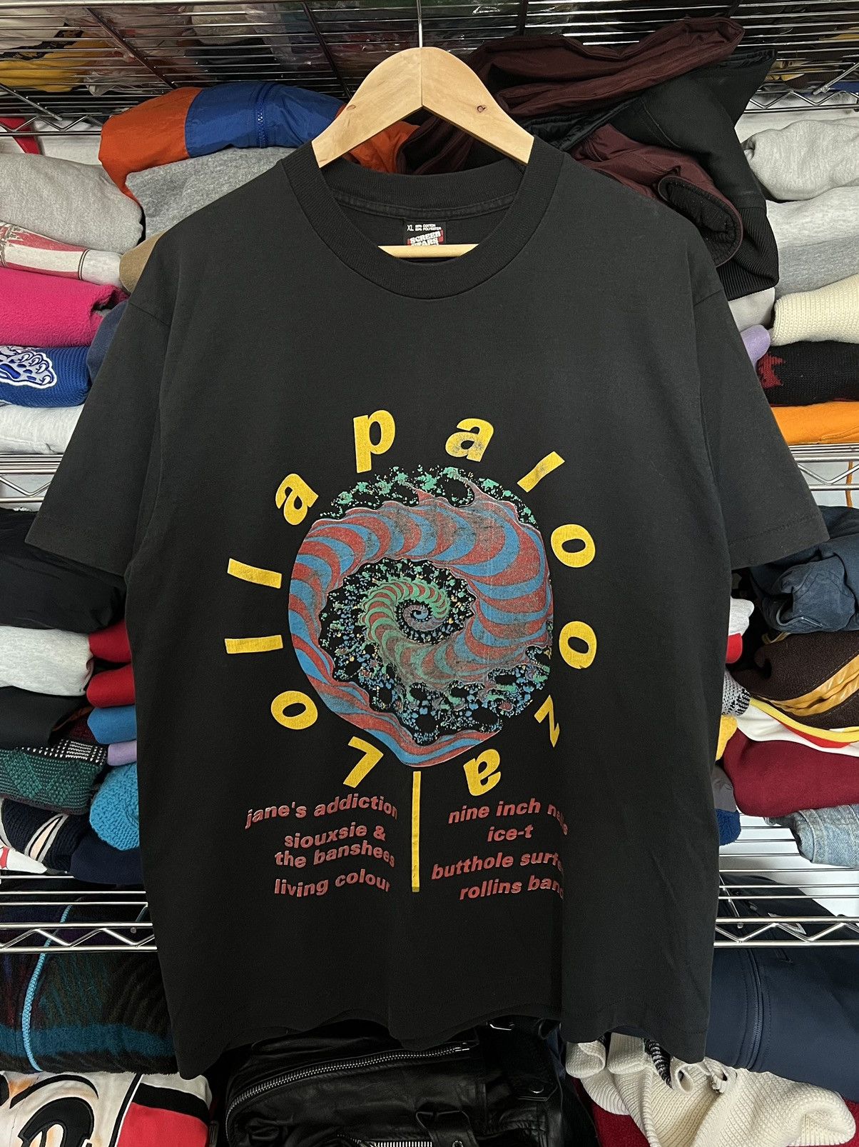 image of Made In USA x Screen Stars Vintage 1991 Lollapalooza Fractal Music Festival Shirt in Black (Size XL