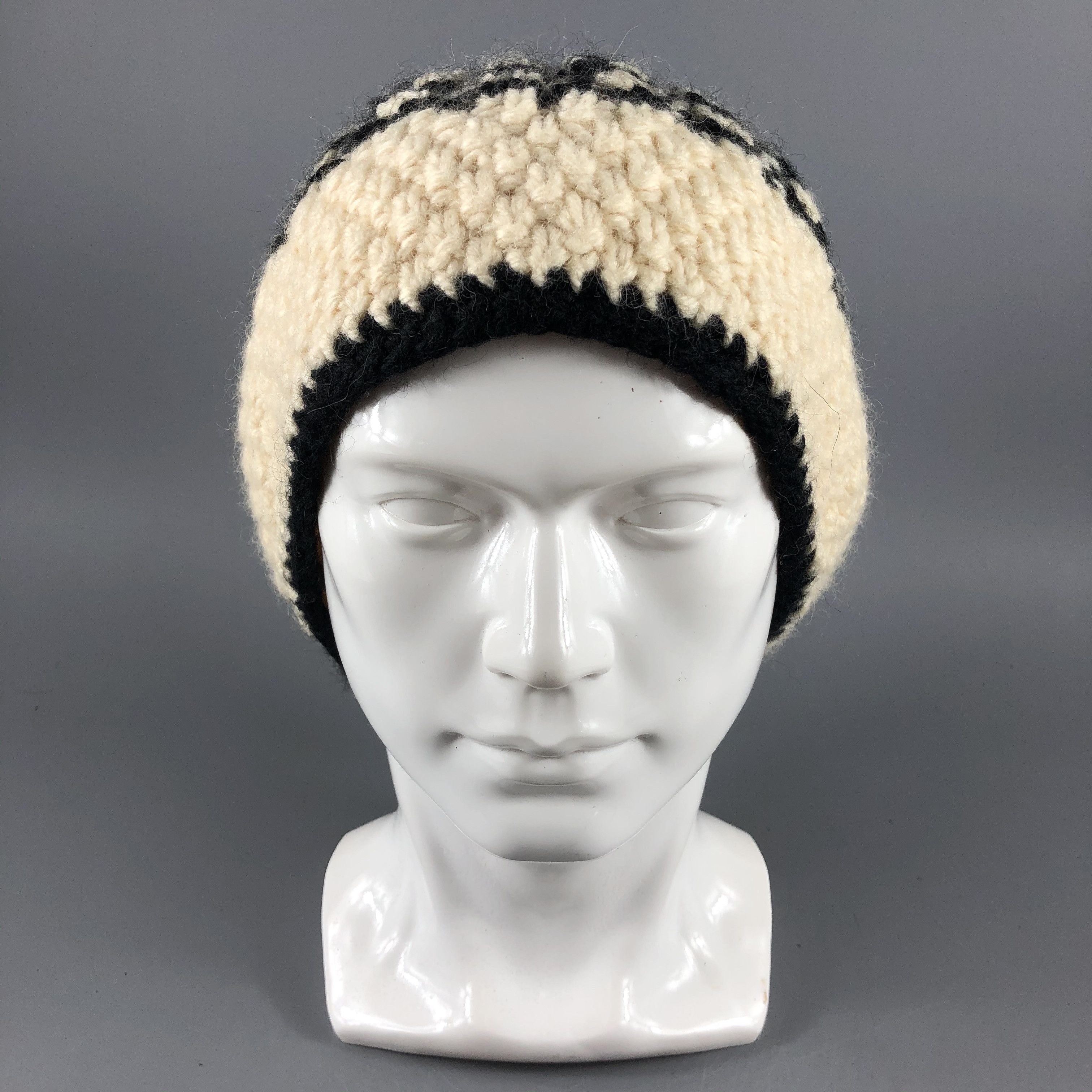 image of Vintage Houndstooth Crochet Beanie Snow Hat Snow Cap B083, Men's