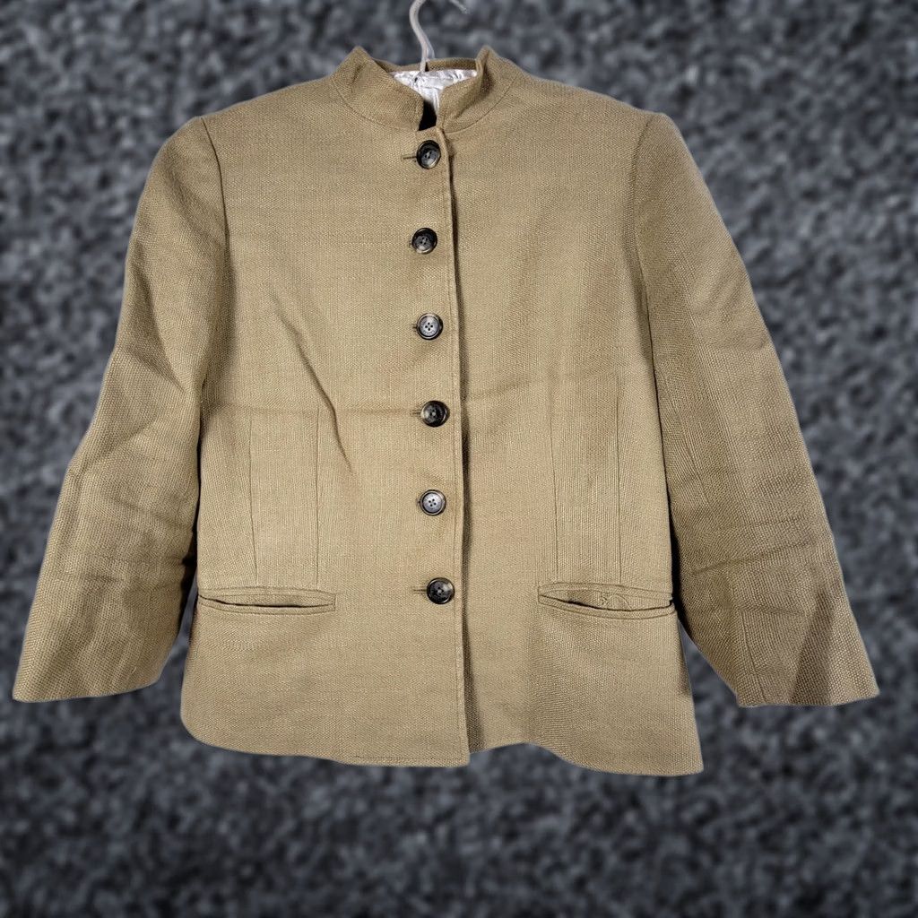Ralph Lauren VINTAGE Lauren Ralph Lauren Blazer Shirt 10 Khaki Tan 90s Preppy Women’s Vintage 100% Linen Button Front Long Sleeve Mid-Length Lined Size L / US 10 / IT 46 - 1 Thumbnail