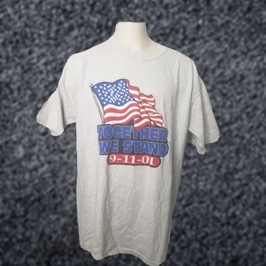 Vintage VINTAGE AllSport Shirt Mens 2XL White 2001 9/11 Together We Stand Graphic T Shirt Made In USA Mens XXL White 2000s 9/11 theme Size US XXL / EU 58 / 5 - 1 Thumbnail