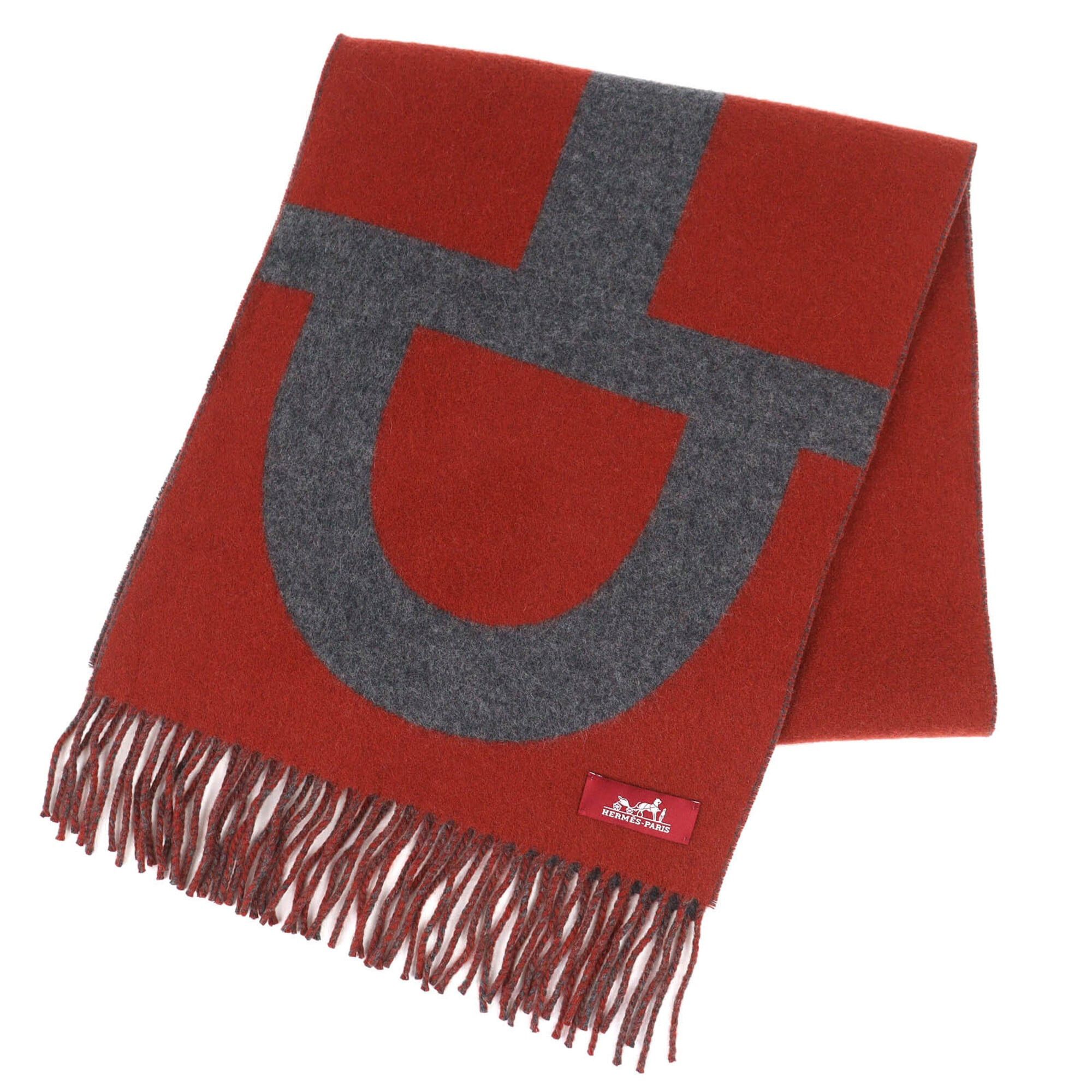 Hermes HERMES Grand Mall 100% Cashmere Fringe Scarf, Bi-color Brown & Gray, with Box, Made in England, Men's Women's. Size ONE SIZE - 1 Thumbnail