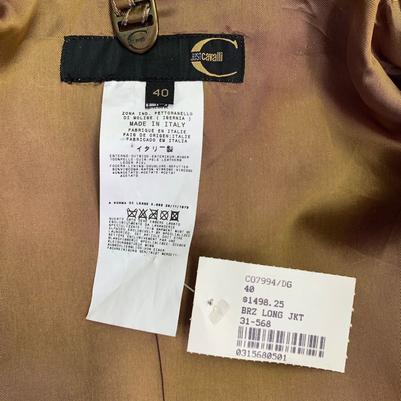Just Cavalli Size 4 Gold Metallic Leather Distressed Snaps Coat Size S / US 4 / IT 40 - 8 Thumbnail