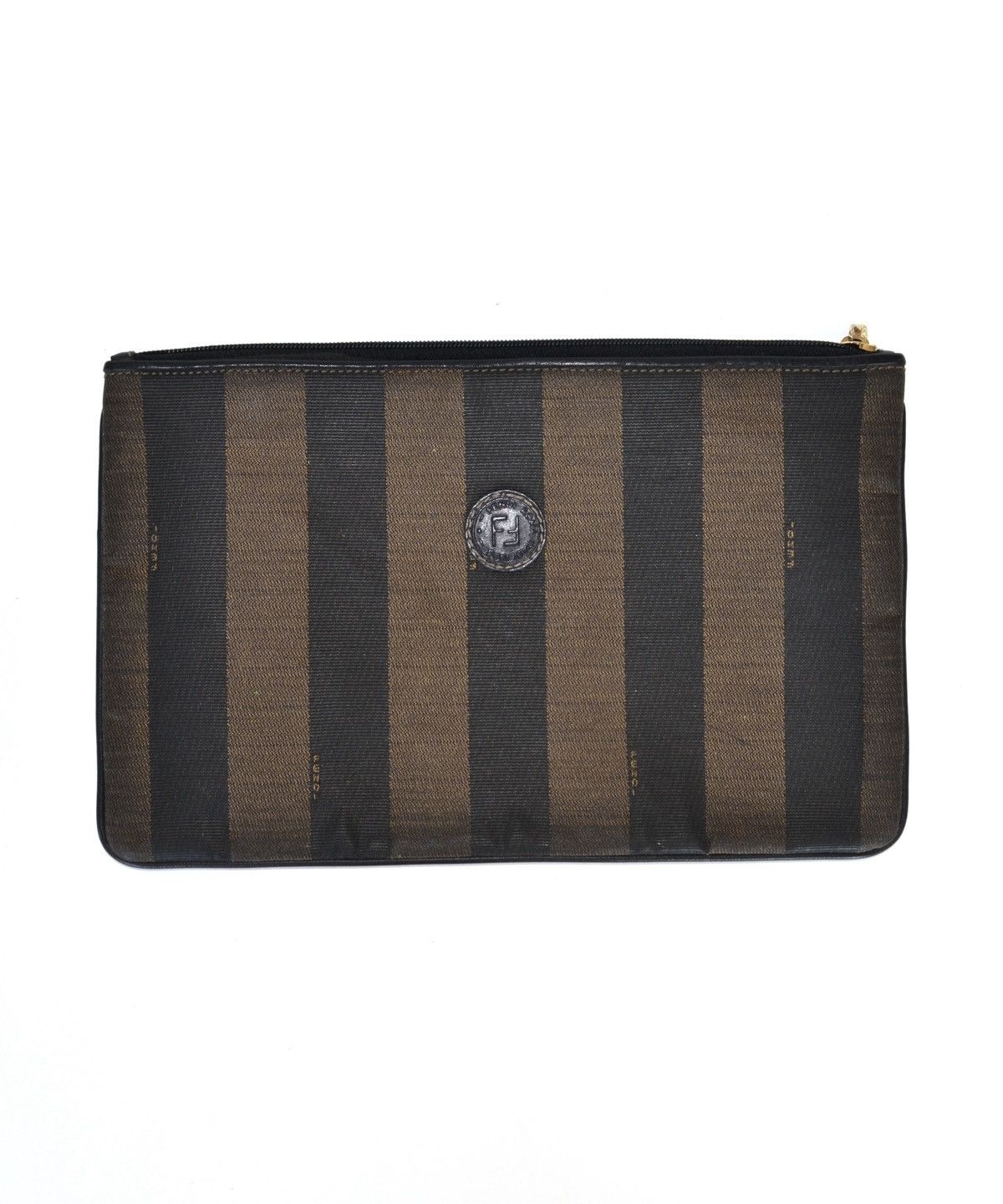 Fendi FENDI Clutch Bag Striped Logo 90s Handbag Black Brown Size ONE SIZE - 1 Thumbnail