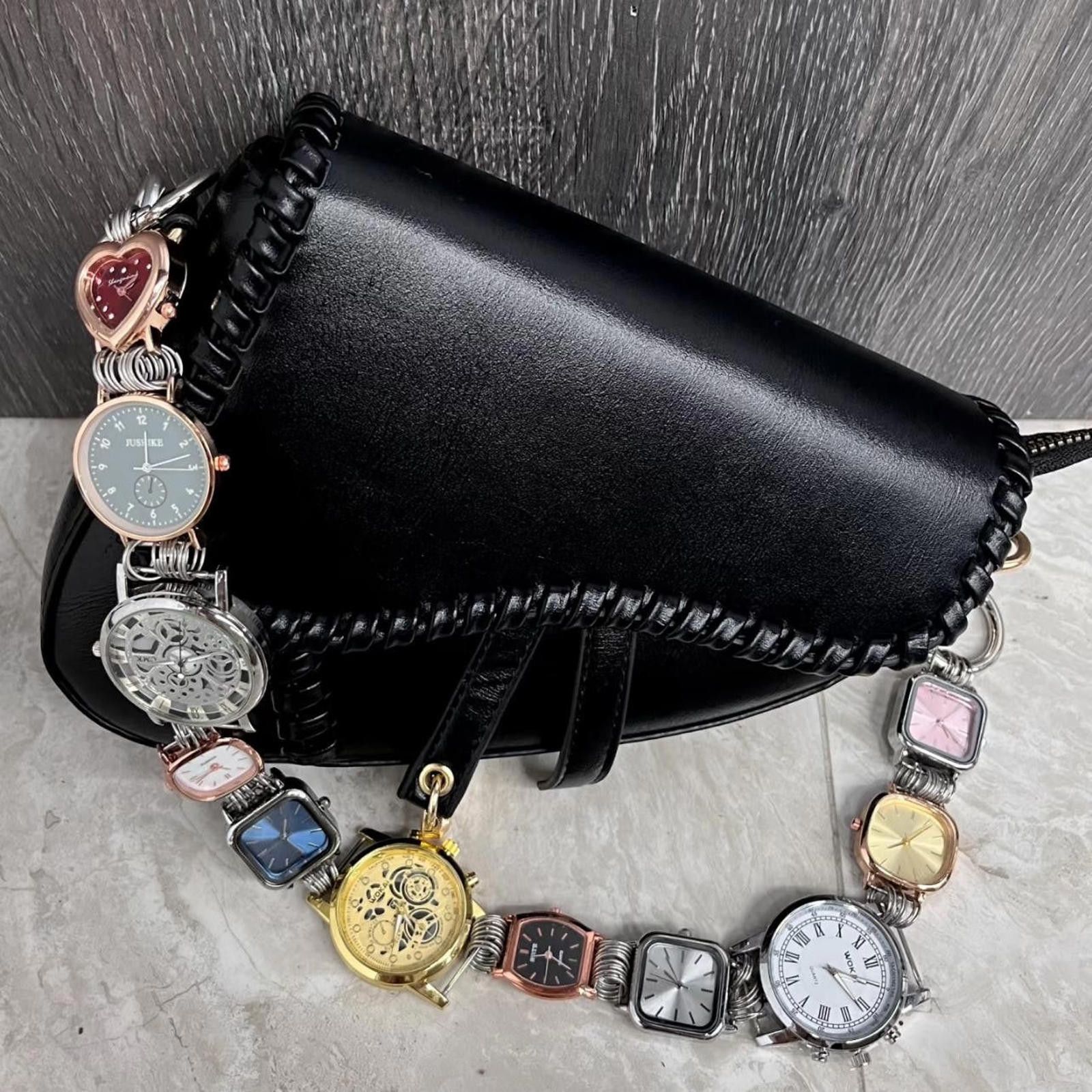 Black Handbag with Vintage Watch Belt
