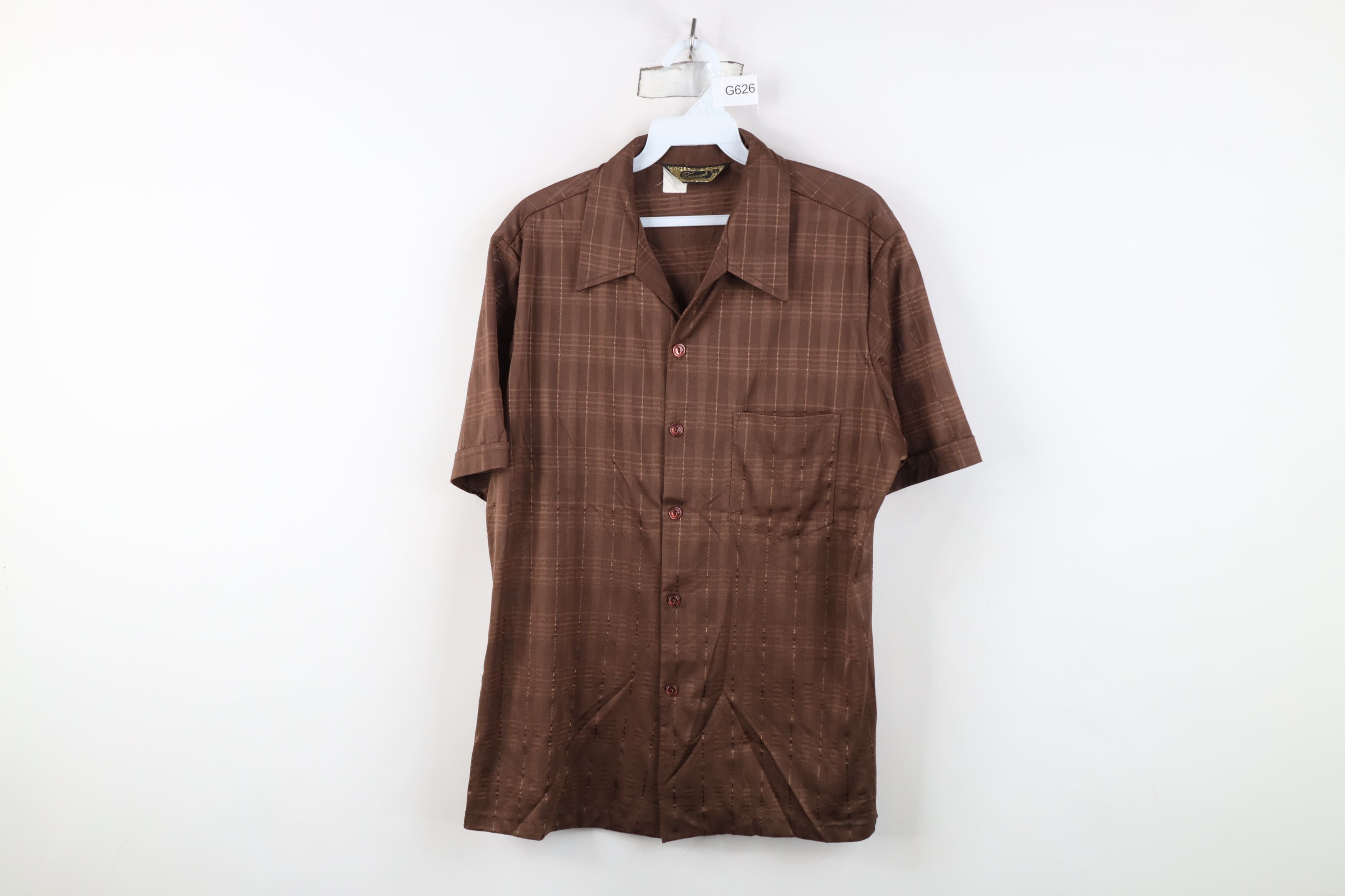 Vintage Vintage 50s 60s Streetwear Knit Collared Shirt Brown USA Size US L / EU 52-54 / 3 - 1 Thumbnail