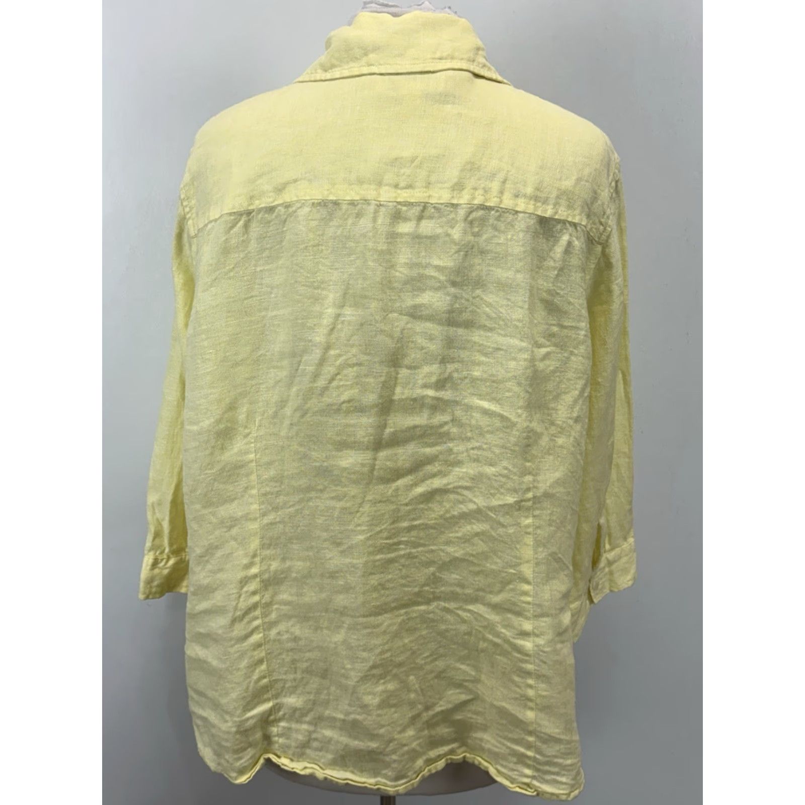 Coldwater Creek VINTAGE Coldwater Creek Shirt 100% Linen Button-Up Women’s 1X Plus Yellow Coastal, Collared, Solid, Button Closure, Adult Women Size XL / US 12-14 / IT 48-50 - 3 Thumbnail