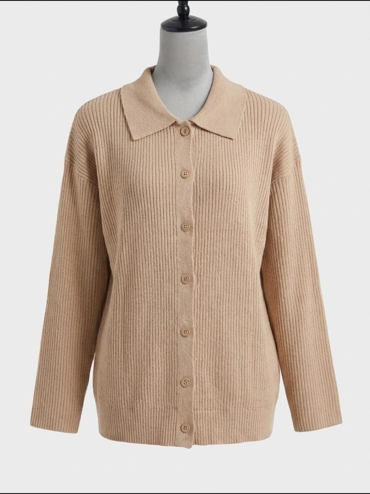 Other Beige Ribbed Button-Front Sweater Cardigan Size M / US 6-8 / IT 42-44 - 1 Thumbnail
