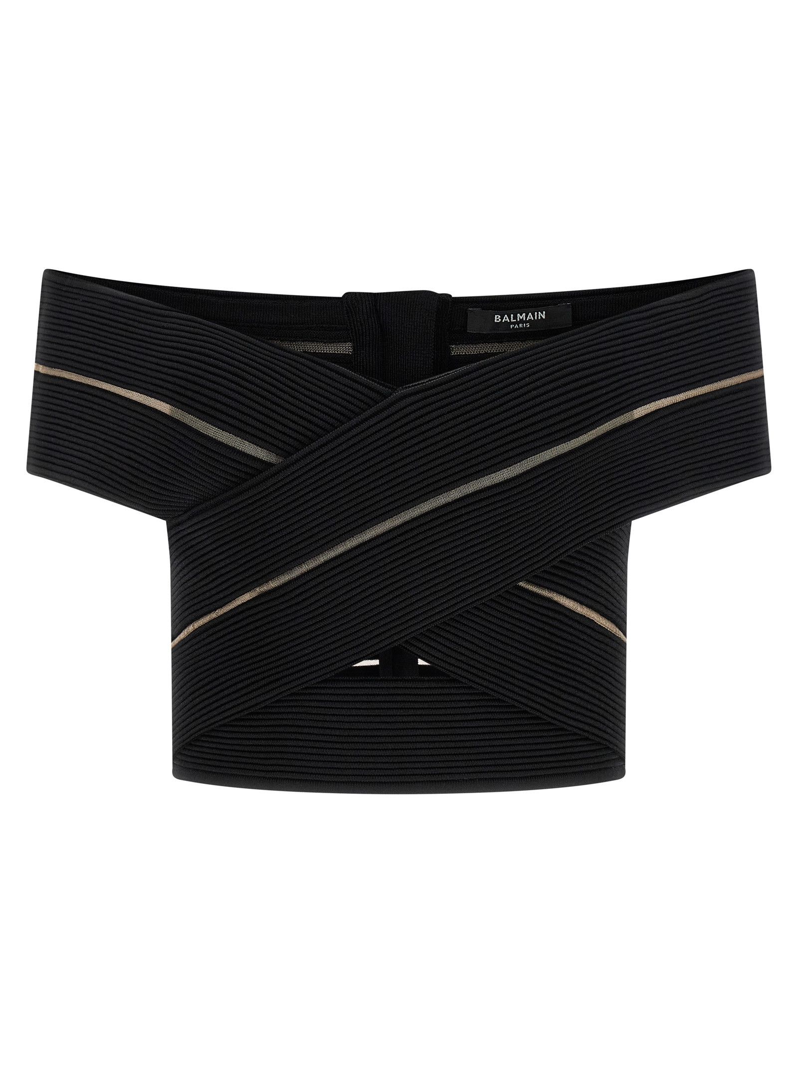 Balmain Off-The-Shoulder Crop Top Size XS / US 0-2 / IT 36-38 - 1 Thumbnail