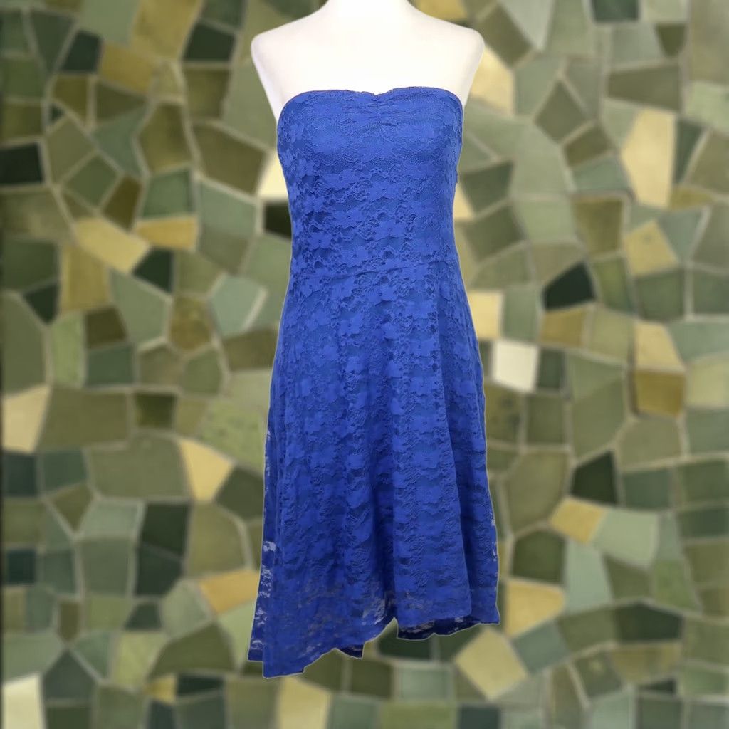 Vintage VINTAGE 90s cobalt blue lace strapless mini party dress L Womens Size L / US 10 / IT 46 - 1 Thumbnail