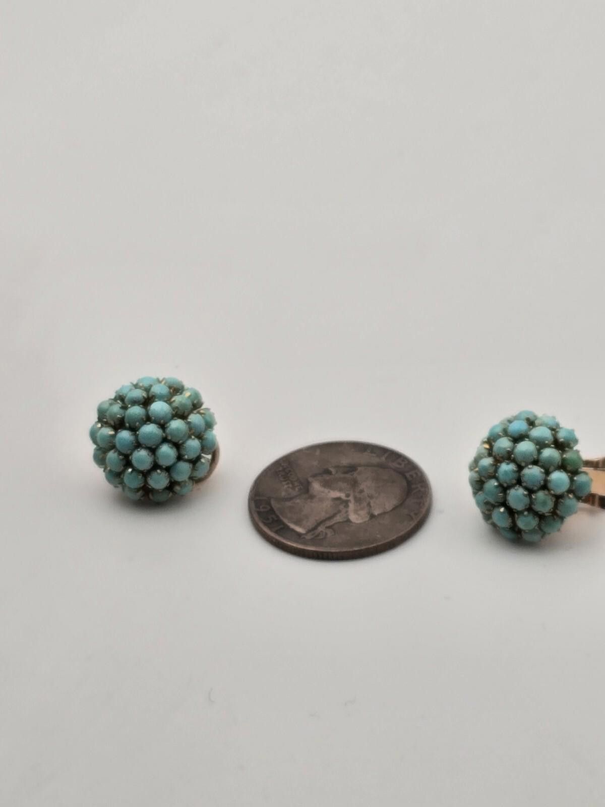 The Unbranded Brand Victorian Style 14K Gold Turquoise Cluster Earrings Size ONE SIZE - 9 Thumbnail