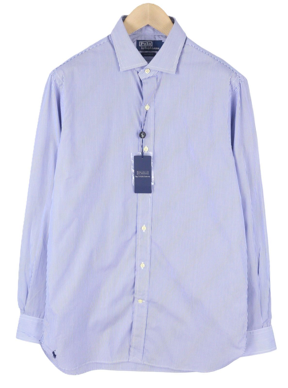 Ralph Lauren M Blue Striped Custom Fit Cutaway Logo Shirt 87013 Size US M / EU 48-50 / 2 - 1 Thumbnail