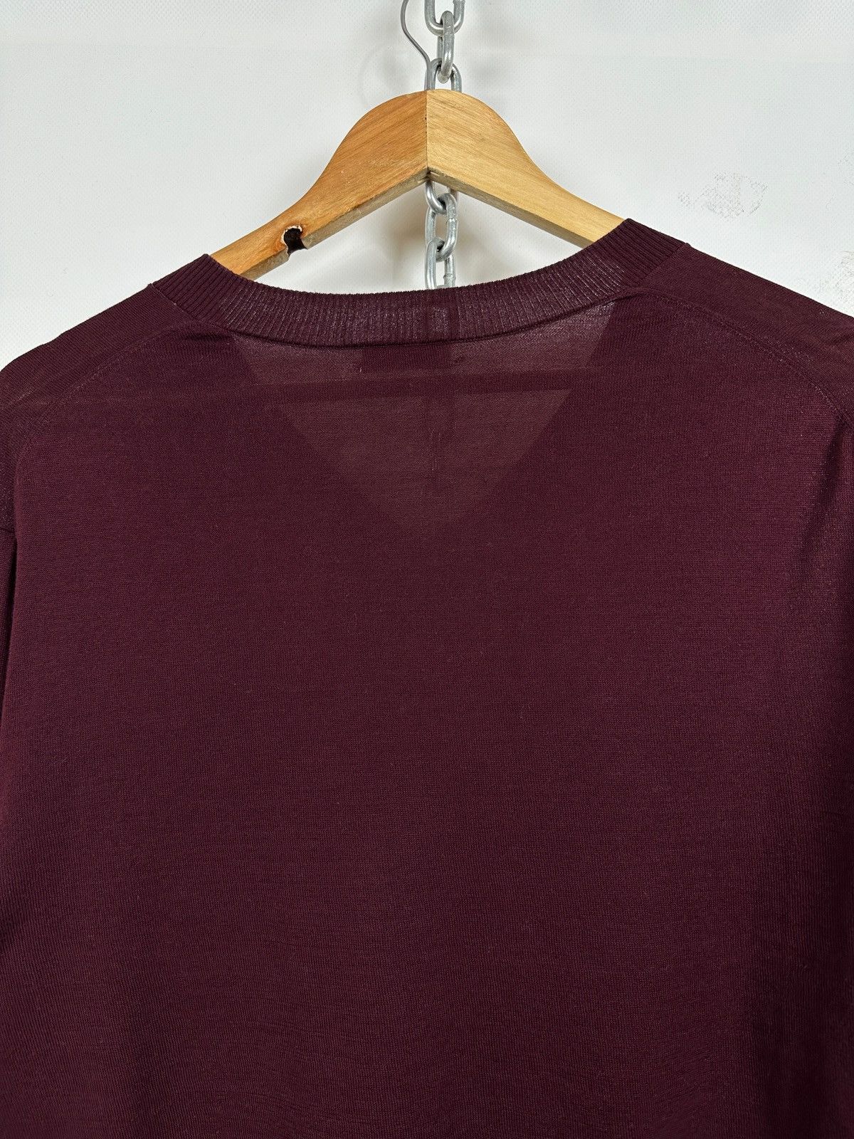 Dries Van Noten Dries Van Noten Burgundy V-Neck Lightweight Sweater Pullover Size US XL / EU 56 / 4 - 15 Thumbnail