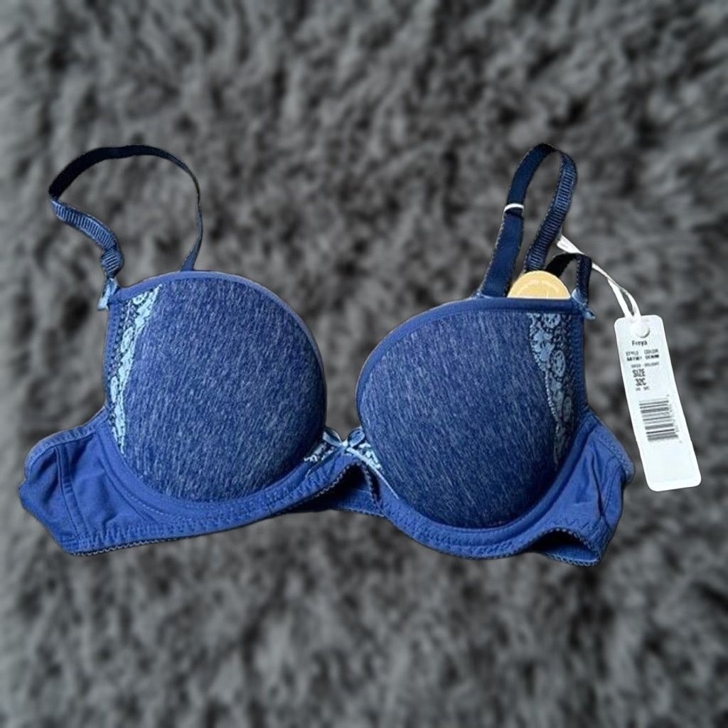 Vintage Freya Bra 32C Underwire Padded Lace T-Shirt Bra Racerback Hook & Eye Women Regular Blue 32C Vintage No Size ONE SIZE - 1 Thumbnail