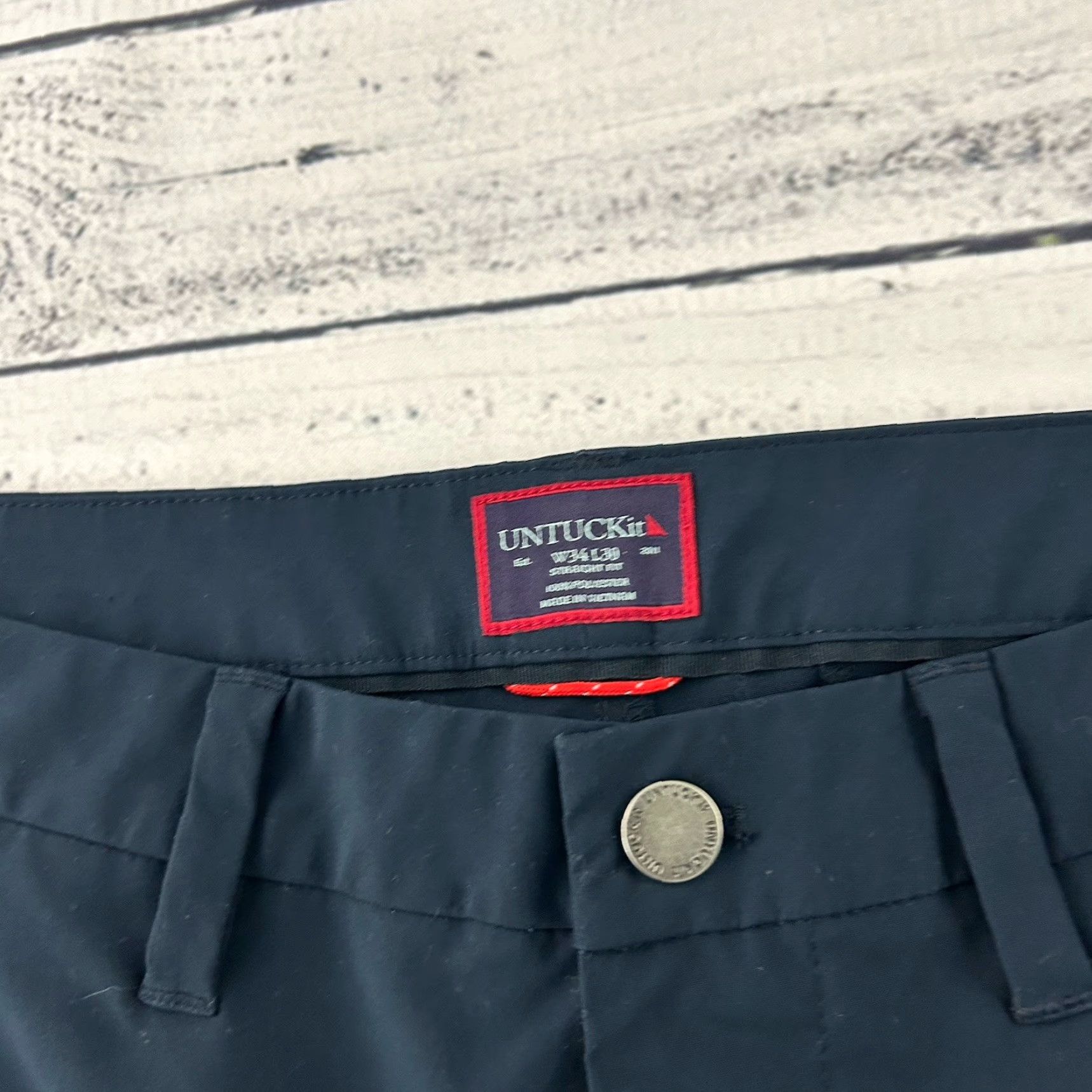 UNTUCKit Untuckit Chancellor Straight Fit Pants Mens 34x30 Blue Chino Flat Front 5-Pocket Design Mid Rise Adult Regular Socks? Size US 34 / EU 50 - 3 Thumbnail