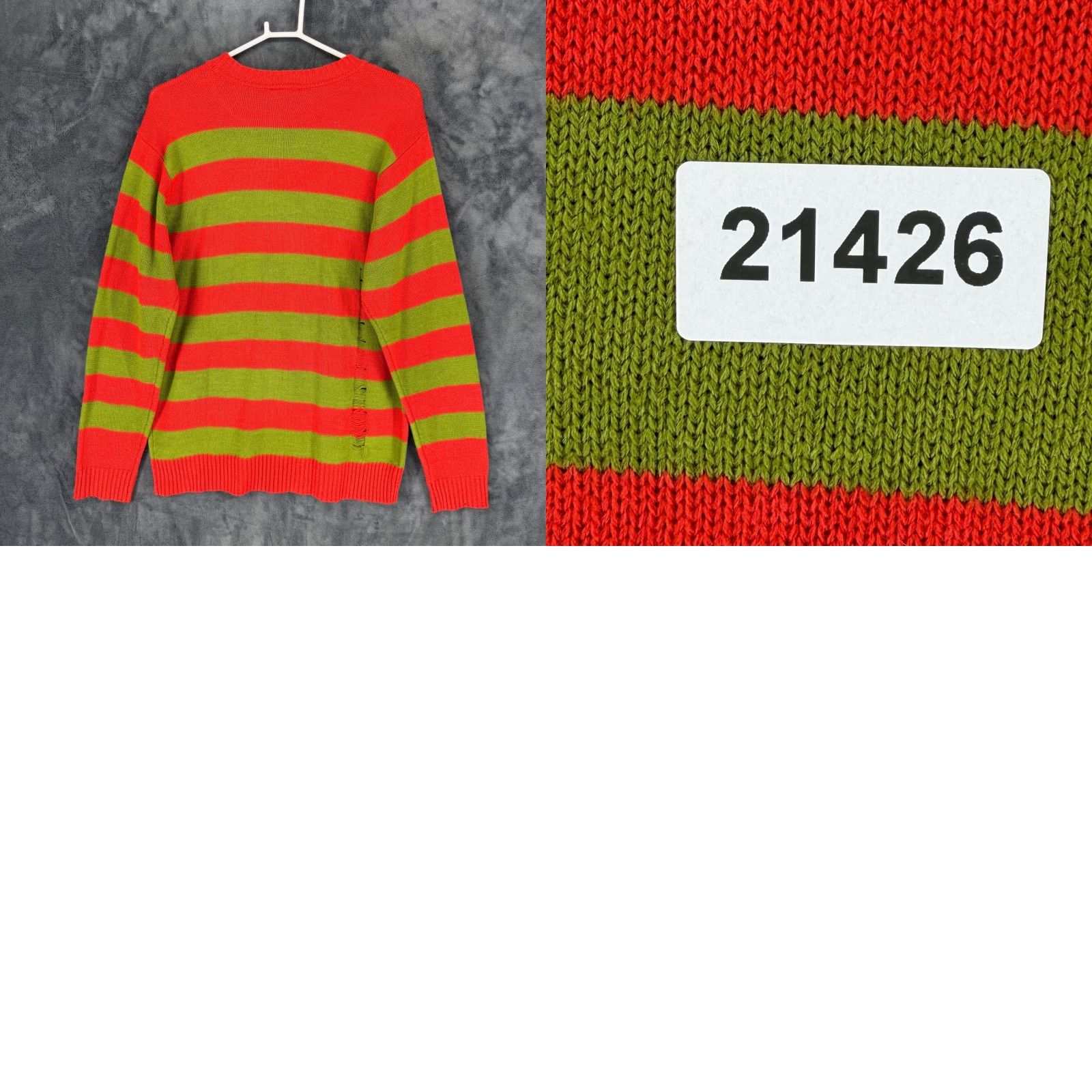 Vintage VINTAGE A Nightmare on Elm Street Freddy Krueger Striped Sweater LG Red Green Crew Neck Mens Sweater Distressed Knit Pullover Halloween Horror Size US L / EU 52-54 / 3 - 9 Thumbnail