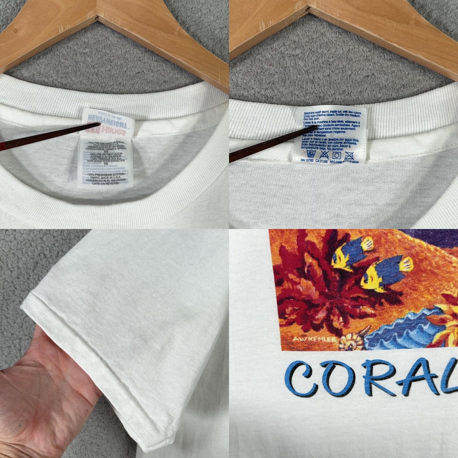 Hanes VINTAGE Hanes Heavyweight 1990s T-Shirt XL White Crew Neck Short Sleeve Save Our Living Coral Reefs 90s Men Size US XL / EU 56 / 4 - 8 Thumbnail