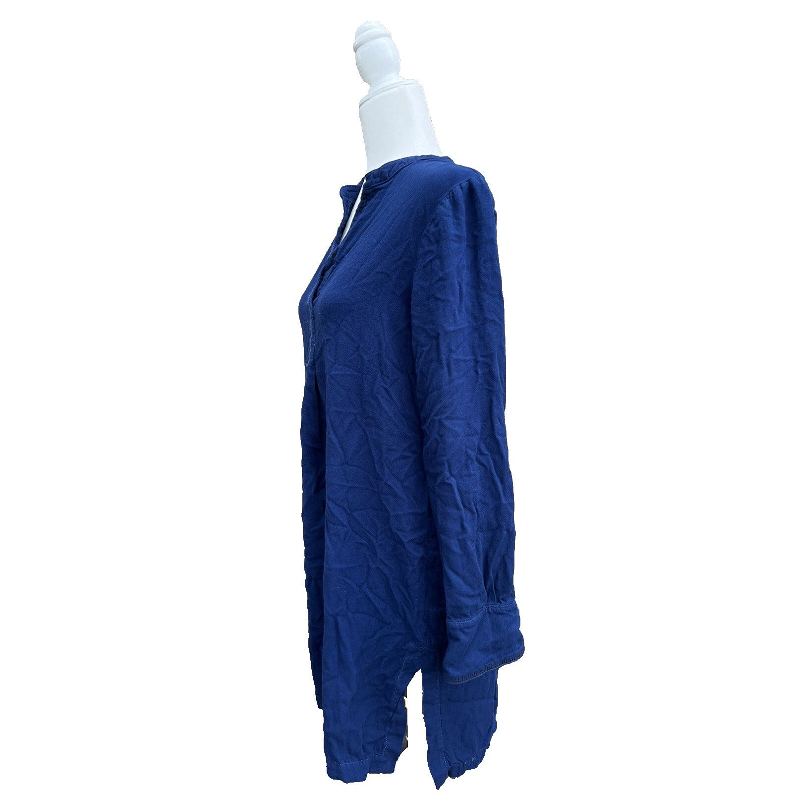 threeASFOUR Three dots women long top navy v neck work size M A001214 Size M / US 6-8 / IT 42-44 - 3 Thumbnail
