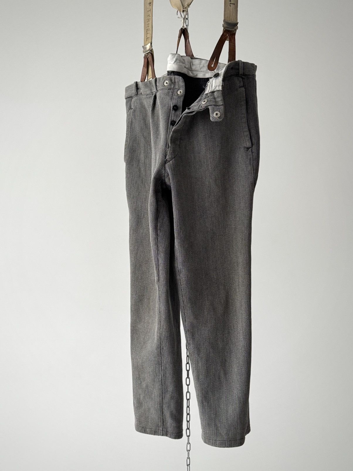Vintage 1950s French Workwear Salt & Pepper Cotton Pique Trousers Size US 36 / EU 52 - 5 Thumbnail