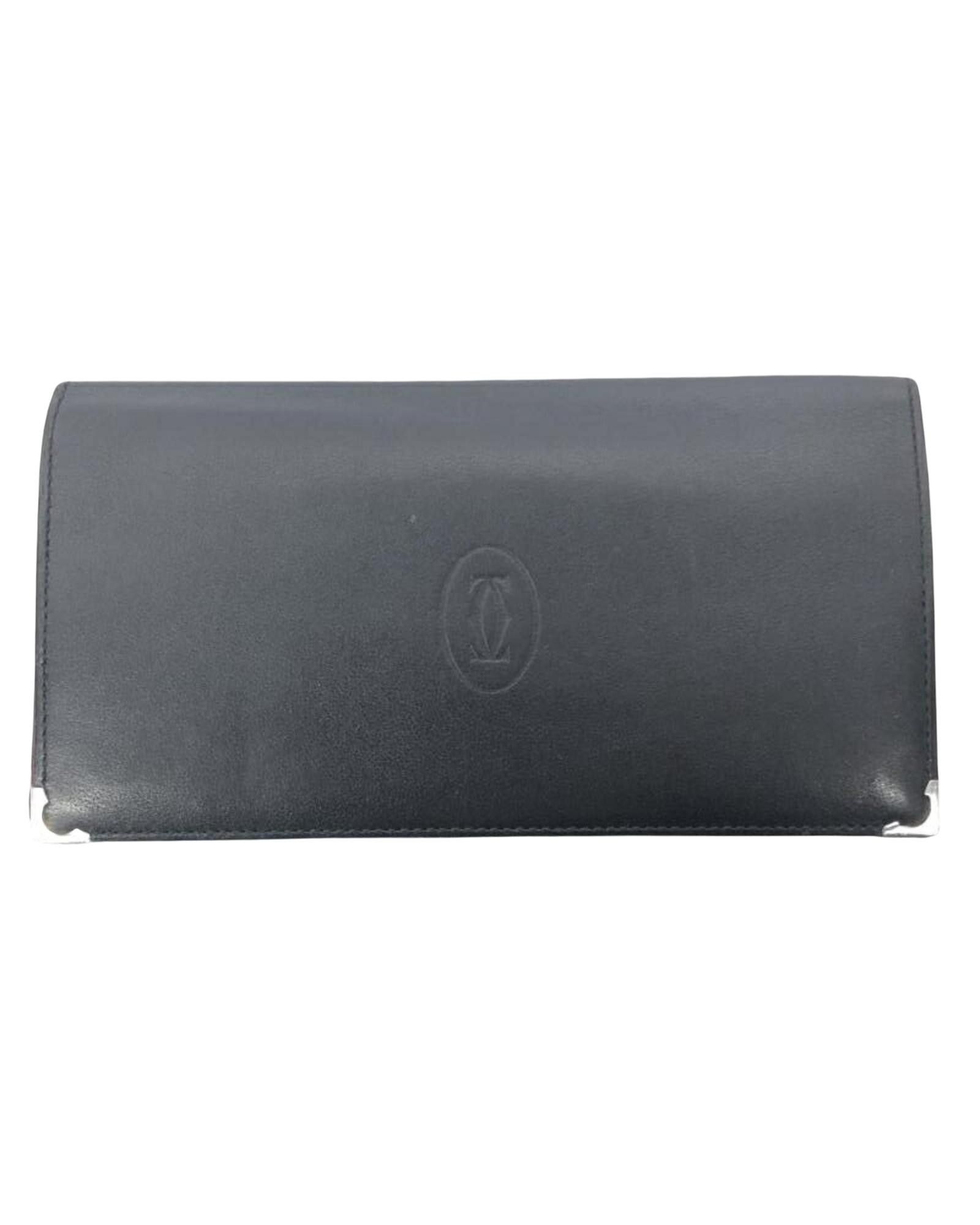 image of Cartier Elegant Black Leather Long Wallet, Men's