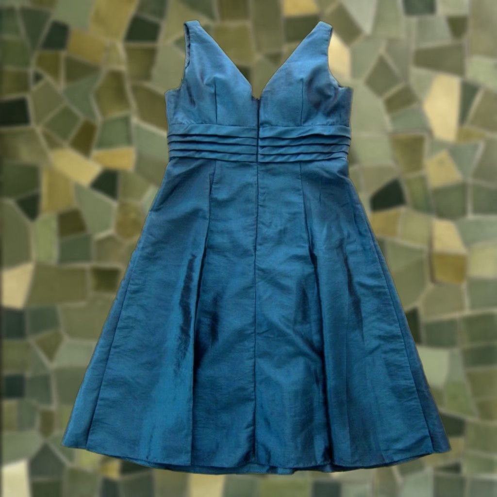 Vintage JS Boutique Green Taffeta V-Neck Pleated Sheath Tank Dress Women 10 Size L / US 10 / IT 46 - 1 Thumbnail