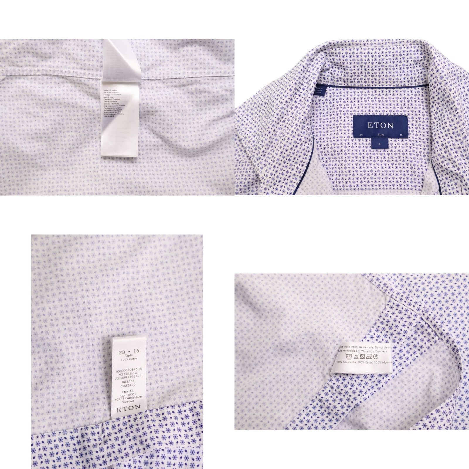 Eton Eton Poplin Slim Shirt Men's SMALL Button Up Patterned Cutaway Neck Size US S / EU 44-46 / 1 - 8 Thumbnail
