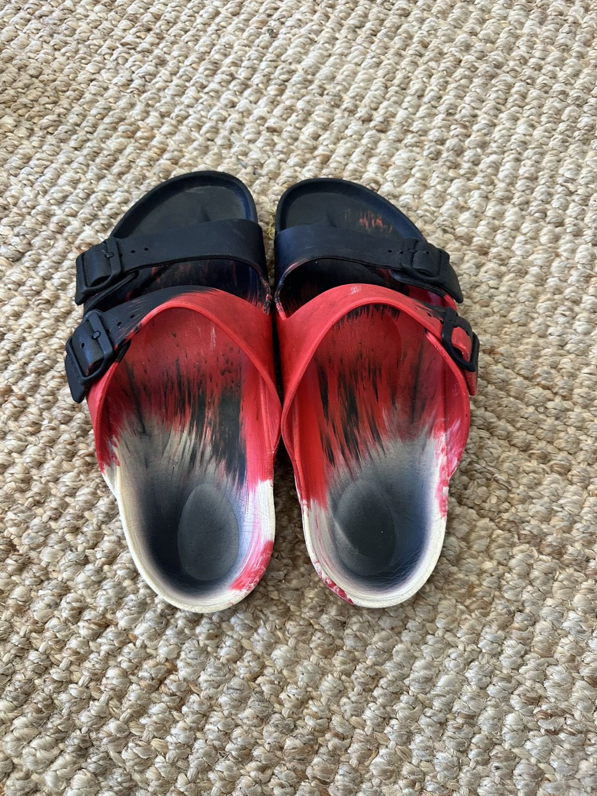 Birkenstock BIRKENSTOCK Sandals Slides Red Black Paint Brush Size US 11 / EU 44 - 3 Thumbnail