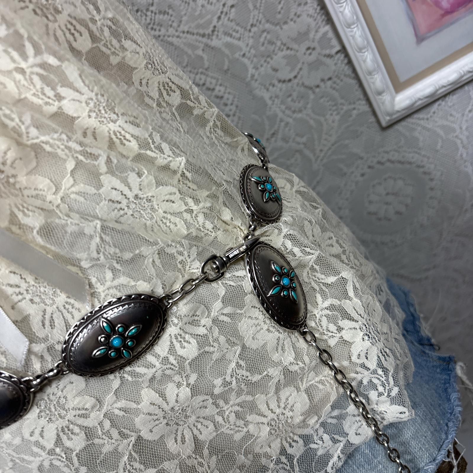 Other vintage silver chain belt with turquoise accents Size ONE SIZE - 3 Thumbnail