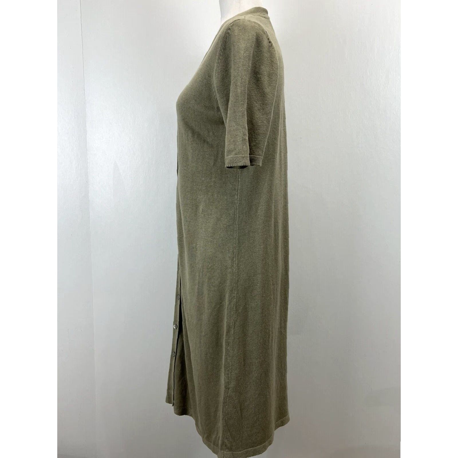 J. Jill J. Jill Button Up Linen Blend Dress Sz S Petite GUC Sage Coastal Knit Knit Linen Blend Midi Short Sleeve PS Sage Green J. Jill Size S / US 4 / IT 40 - 2 Thumbnail