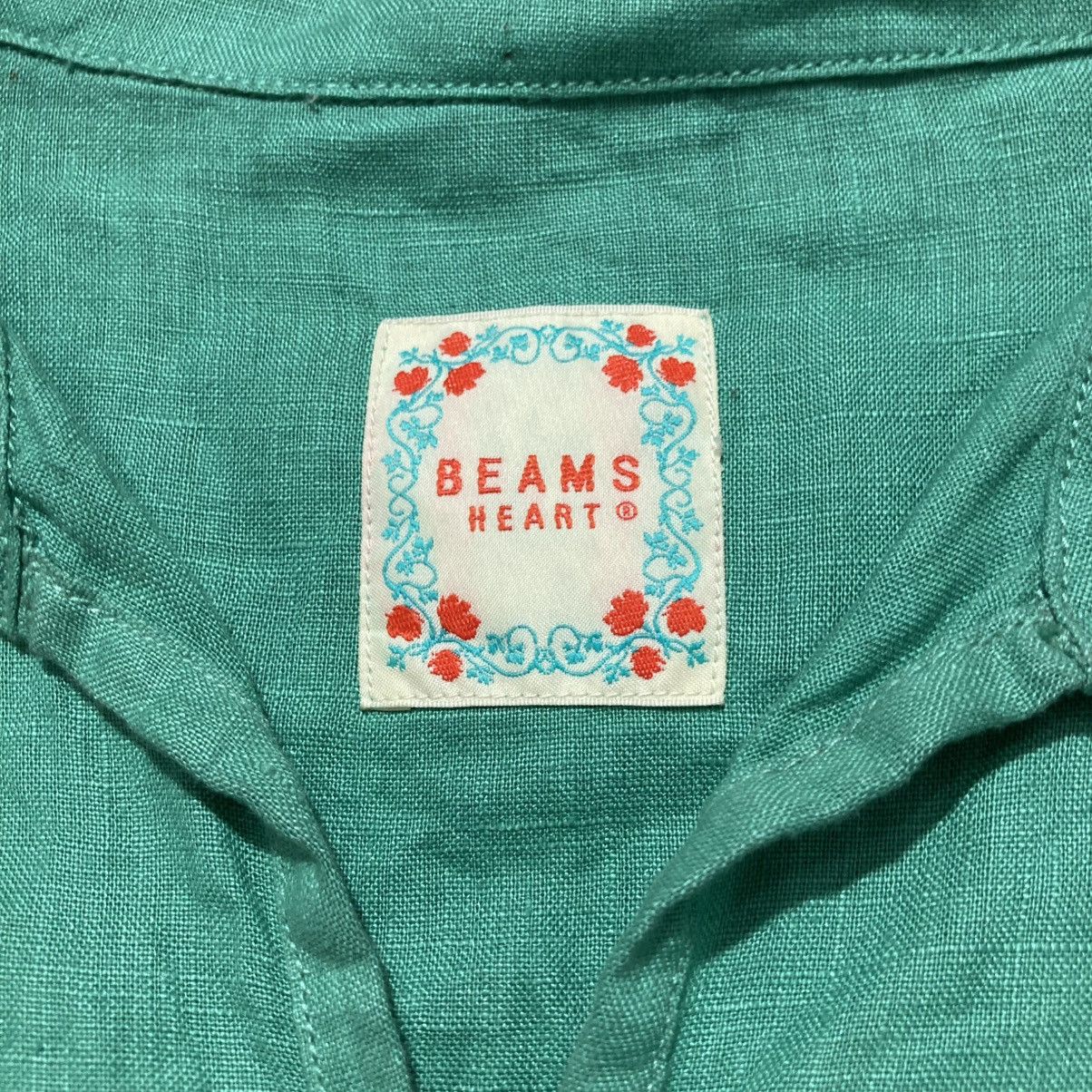 Japanese Brand 2000s Beams Heart Collar Overhead Linen Shirt Green Designer Size M / US 6-8 / IT 42-44 - 17 Thumbnail