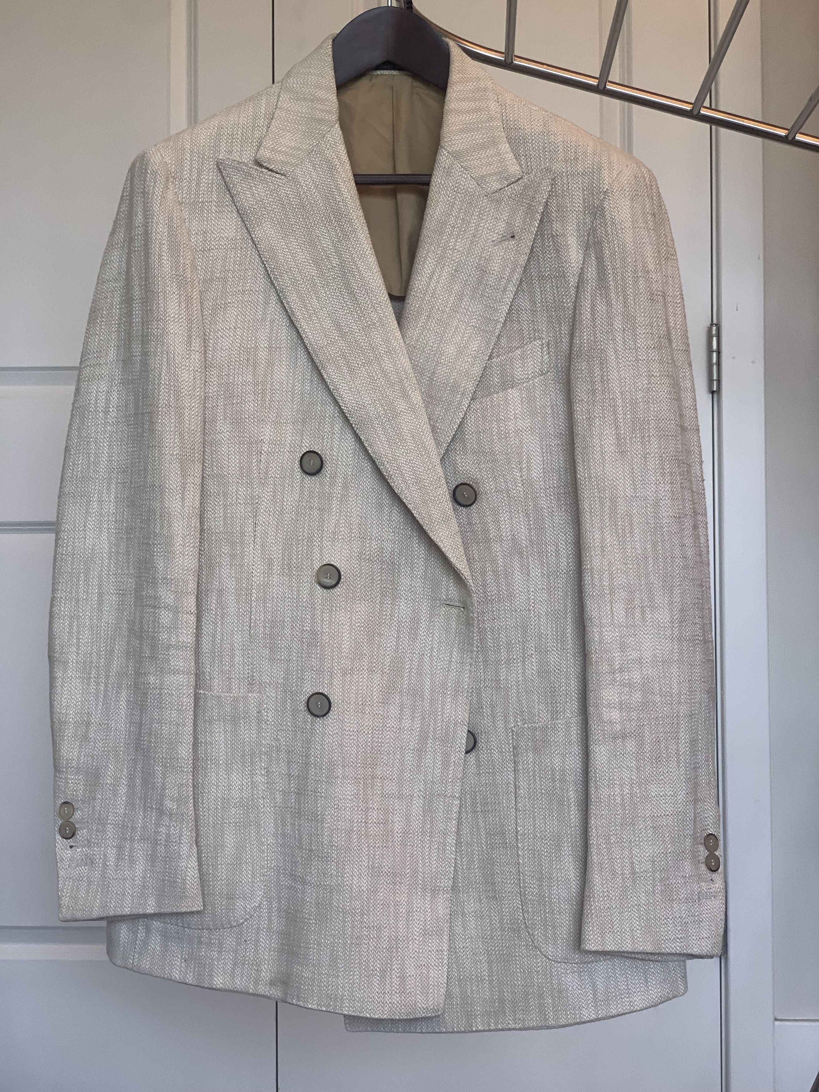 Boggi Boggi Milano Cream Textured Double Breasted Blazer Size 38R - 2 Thumbnail
