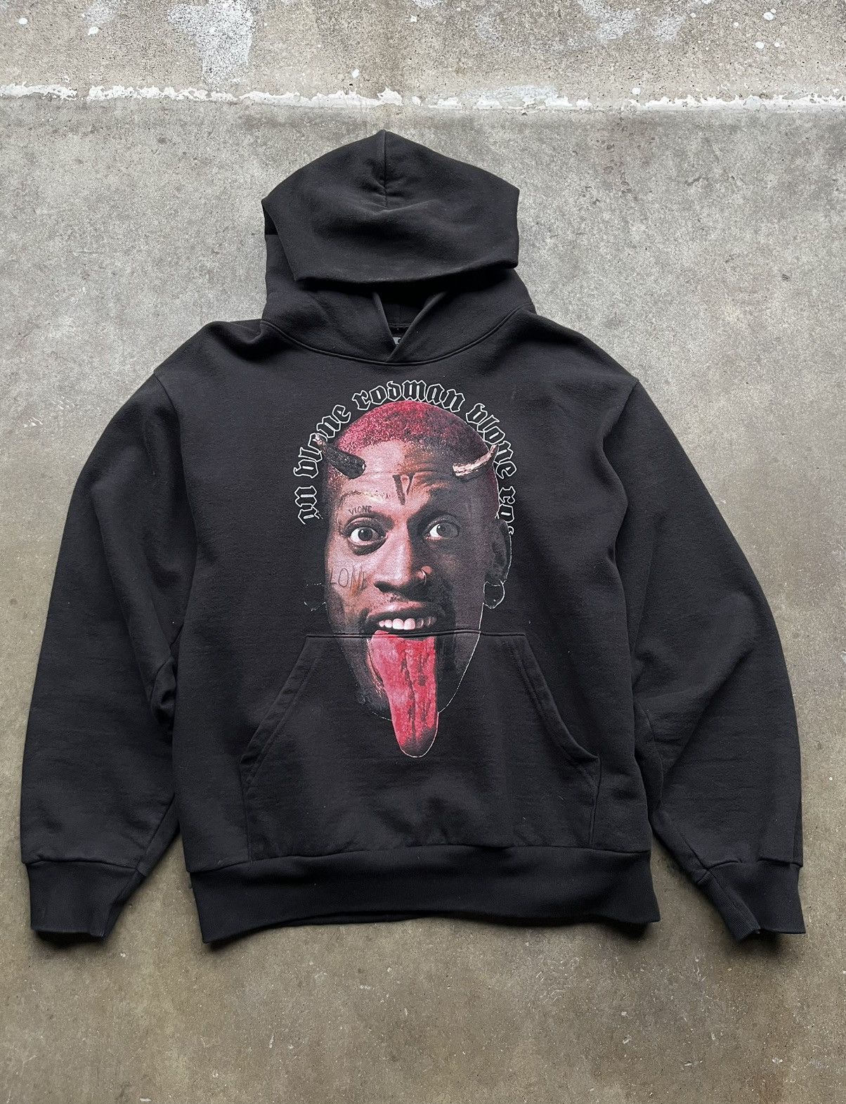 image of Vlone Dennis Rodman Devil In Horns Hoodie in Black, Men's (Size Medium)