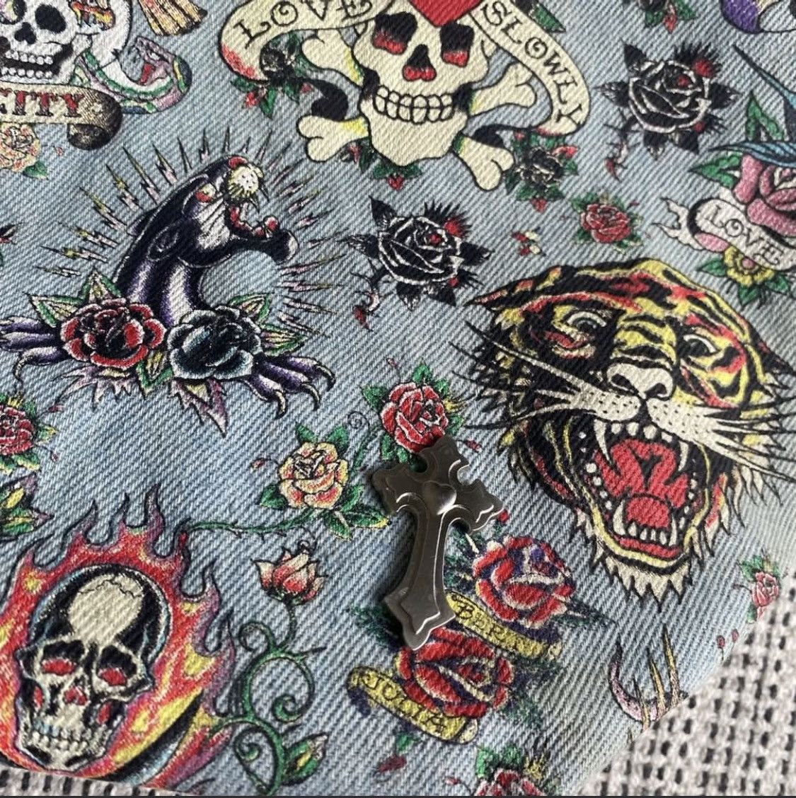 Ed Hardy Tote Bag Ed Hardy Fullprint Tatoo Denim Size ONE SIZE - 7 Thumbnail