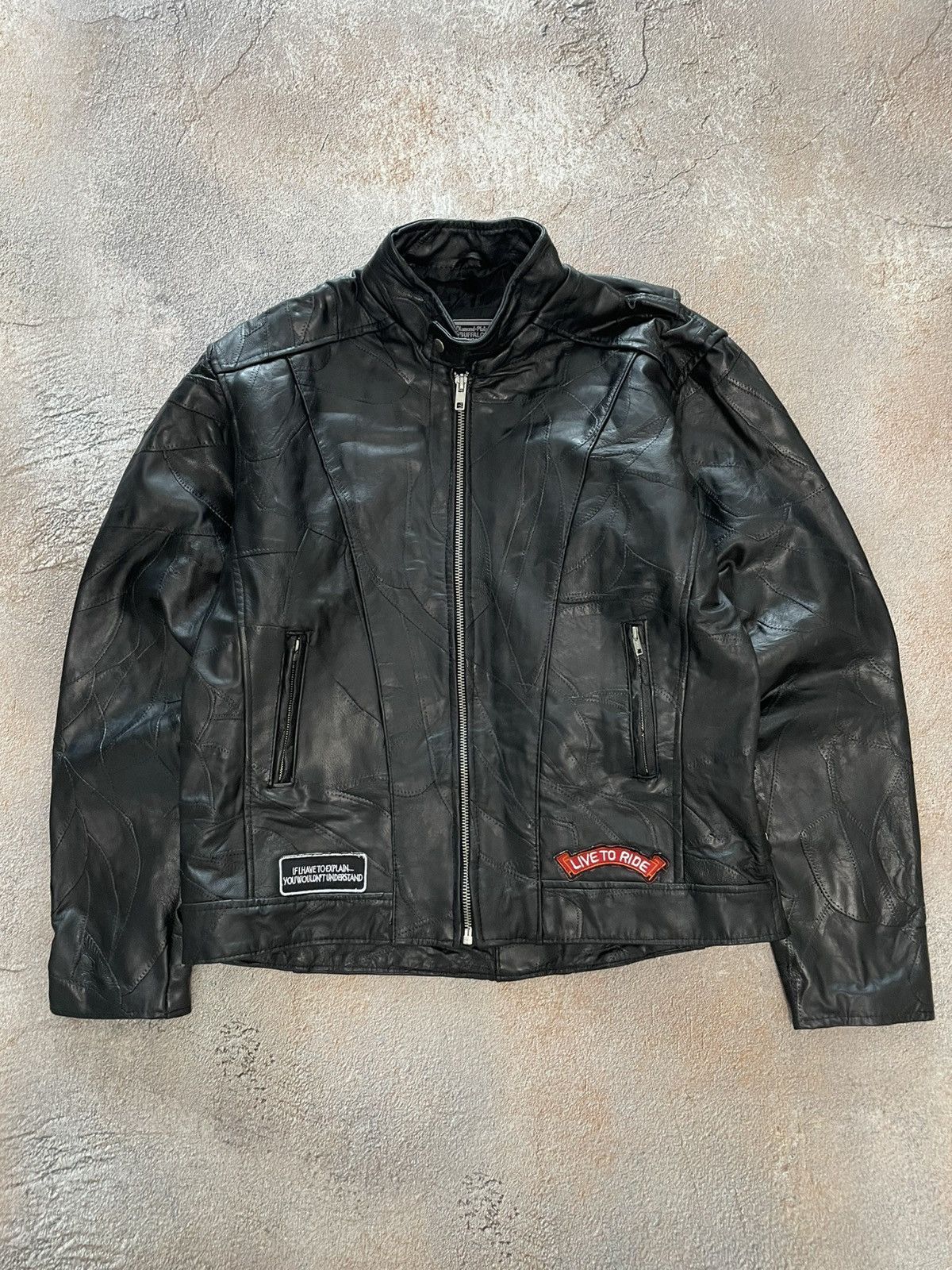Genuine Leather Vintage Buffalo USA Flag Leather Biker Jacket Size US XL / EU 56 / 4 - 4 Thumbnail