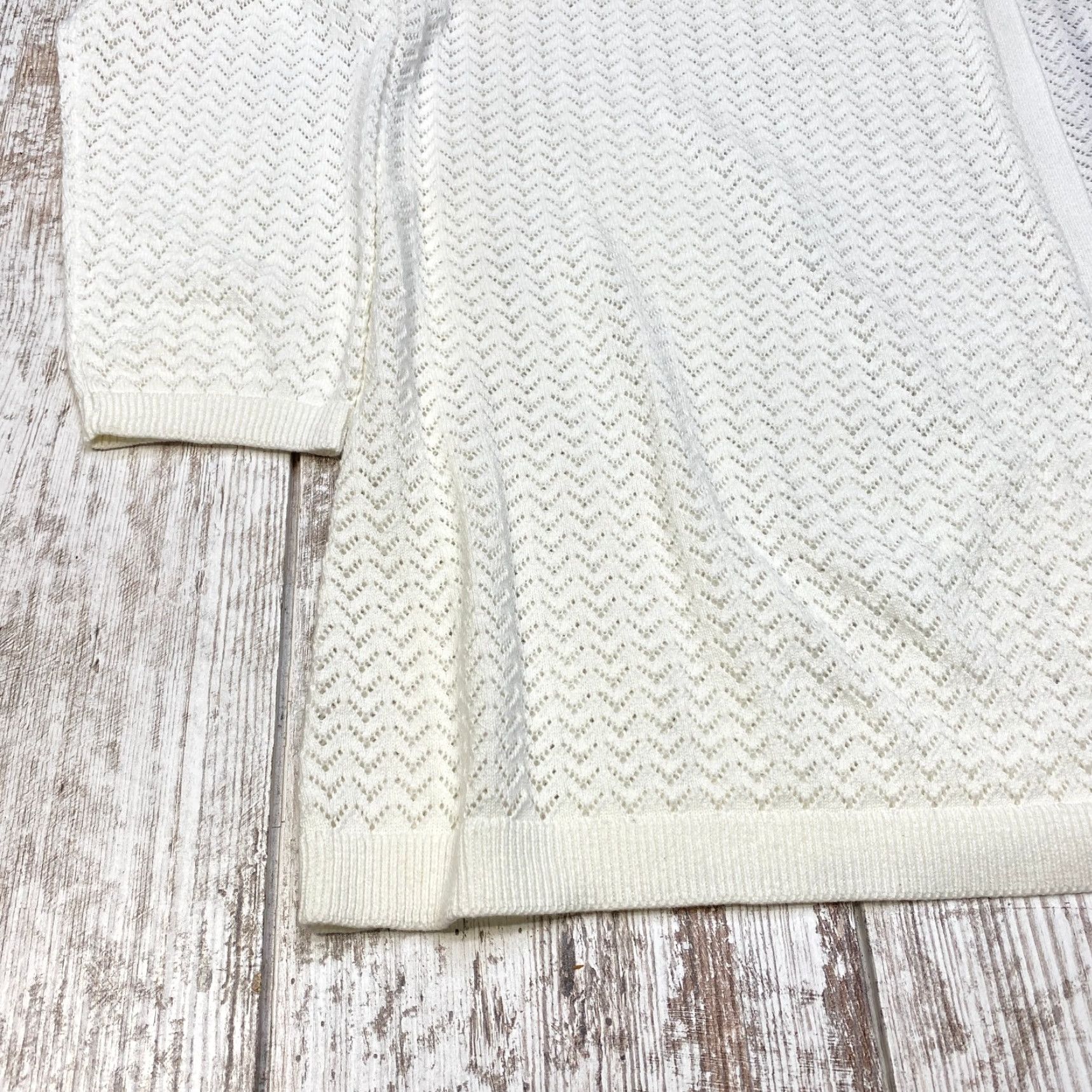 Vintage L.L. Bean Open Front Sweater 2XL Womens White 100% Cotton Cardigan Raglan Open Front Chevron Design Size XXL / US 16-18 / IT 52-54 - 3 Thumbnail