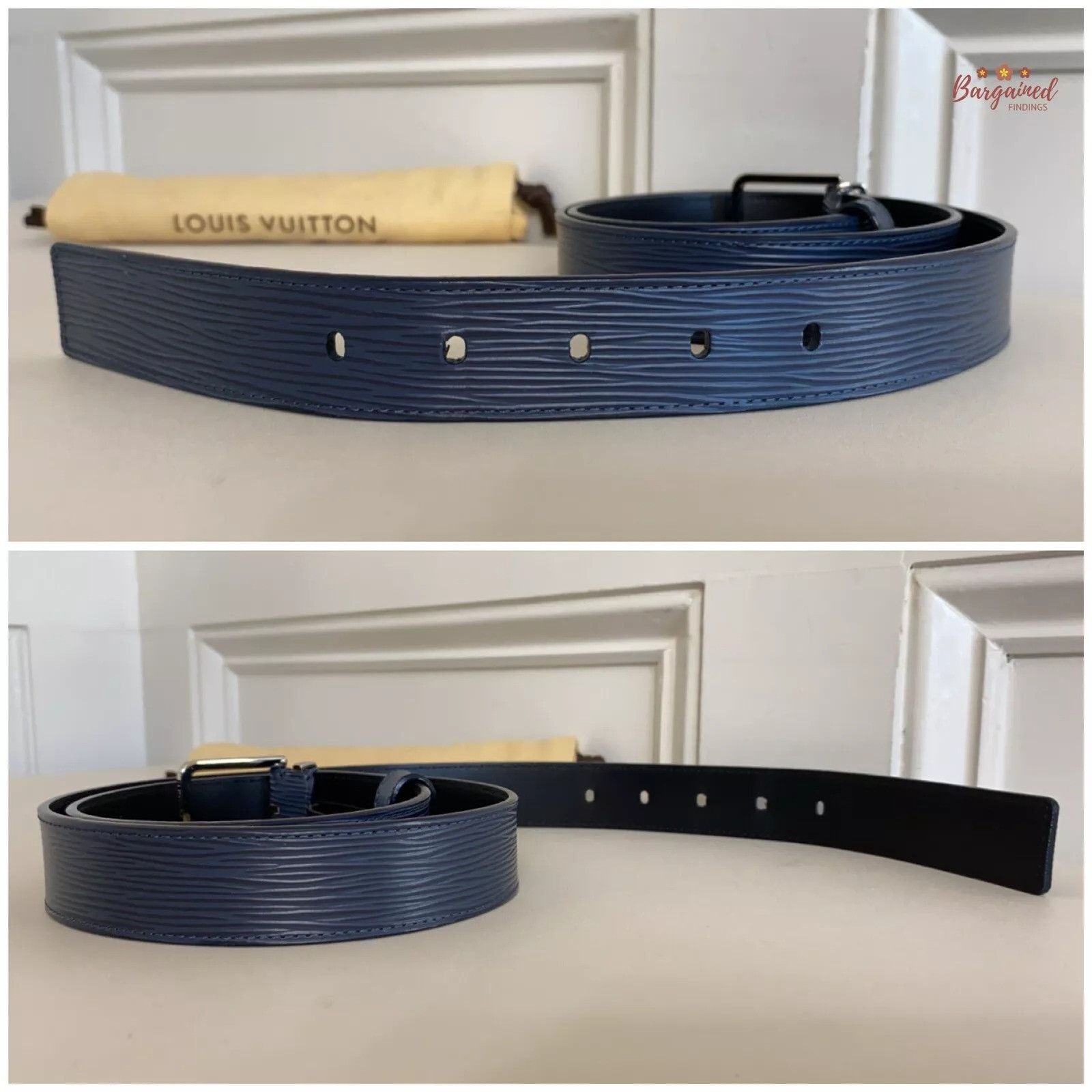 Louis Vuitton Louis Vuitton Blue Epi Leather Metal Square Buckle Belt Size 36 - 7 Thumbnail