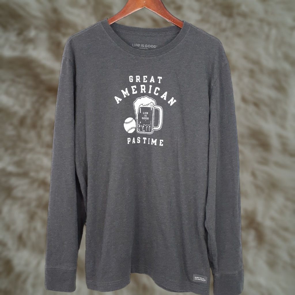Life is Good Life is Good Crusher Baseball Beer Long Sleeve T Shirt Large Mens Gray Size US L / EU 52-54 / 3 - 1 Thumbnail