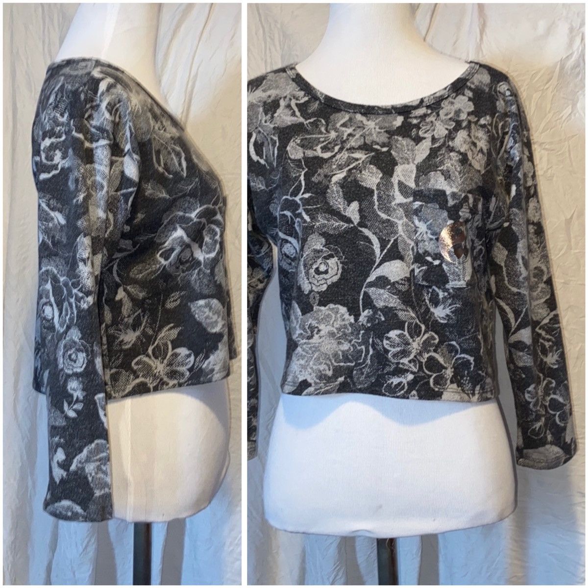 Vintage Y2K, Floral, Monochrome, Ying Yang, Cropped, Knit 3/4 Sleeve Size S / US 4 / IT 40 - 10 Thumbnail