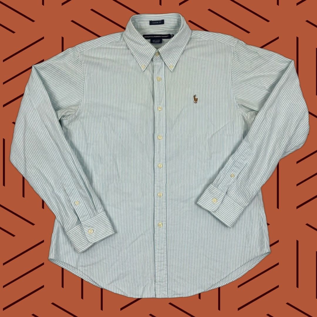 Polo Ralph Lauren VTG Ralph Lauren Sport Shirt Unisex Adults Medium White Blue Striped Button-Up Collared Flesh Pony Size US M / EU 48-50 / 2 - 1 Thumbnail