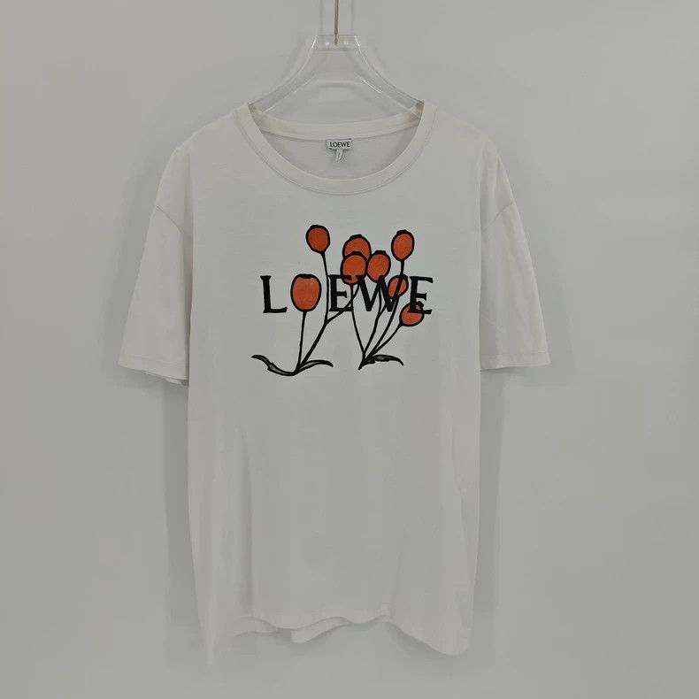 Loewe LOEWE White floral lettering embroidered short sleeves Size XL / US 12-14 / IT 48-50 - 1 Thumbnail