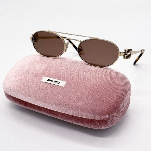 Miu Miu NEW MIU MIU SMU 54Z ZVN70D OVAL GOLD BROWN MU54ZS ZVN70D WOM Size ONE SIZE - 2 Thumbnail