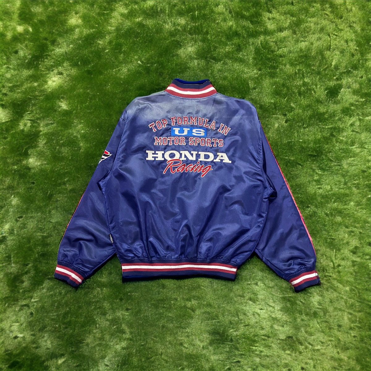 Honda × Vintage Vintage 90s Honda Racing Embroidered Sun faded Bomber Jacket Size US L / EU 52-54 / 3 - 1 Thumbnail
