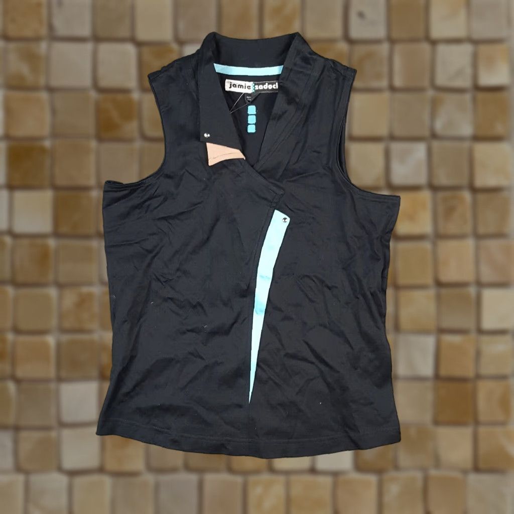 Vintage Jamie Sadock Golf Sleeveless Tank Top Women's P Preppy Collar Polo Shirt Black Cotton Button Tank 00s 90s Y2K Retro Vintage? Size S / US 4 / IT 40 - 1 Preview